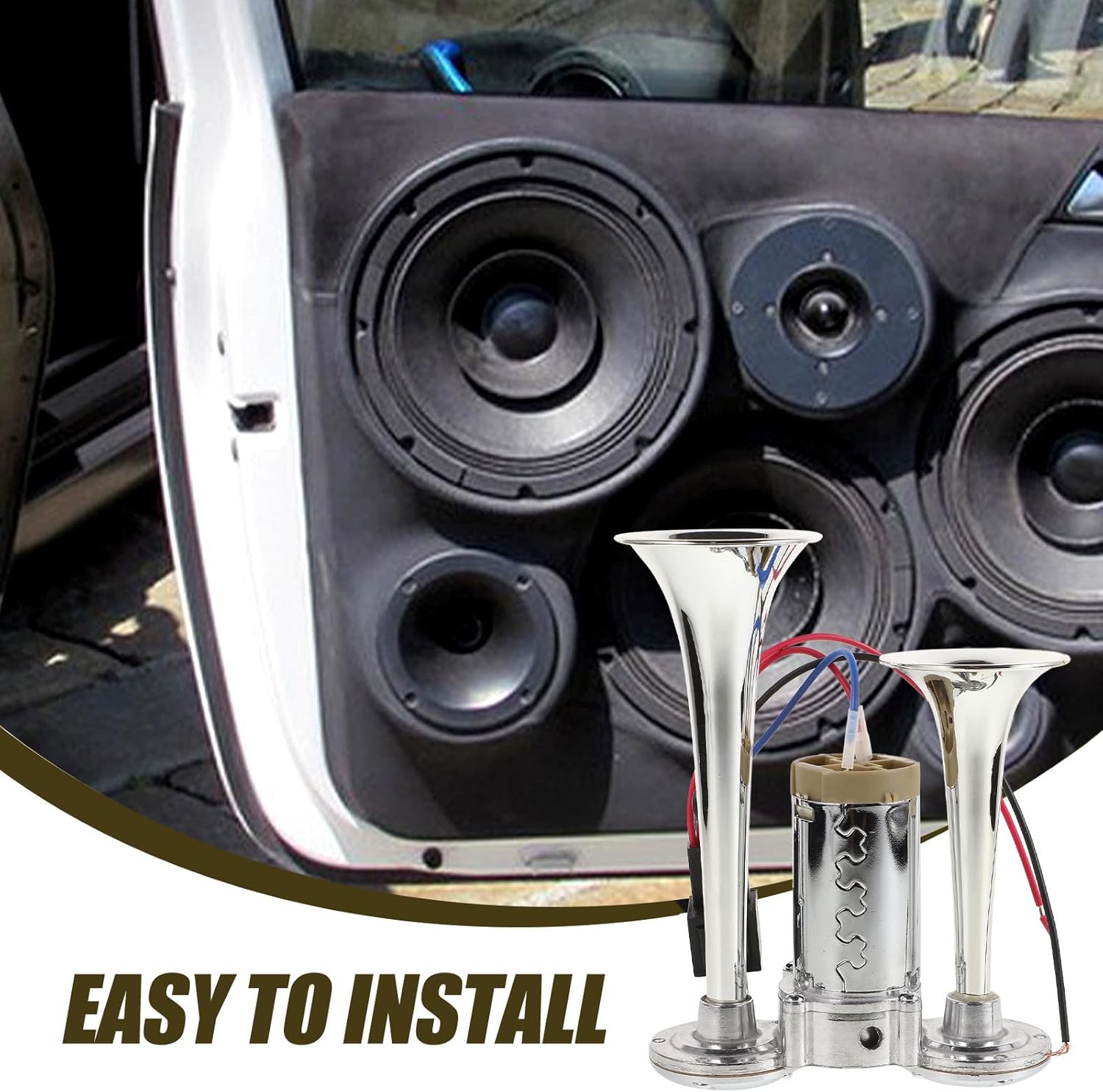 VALICLUD Electric Air Horn Dual Trumpets 135db Loud Truck Motorcycle Boat Horn Kit 24v Silver Universal for Cars Trucks Marine Safety