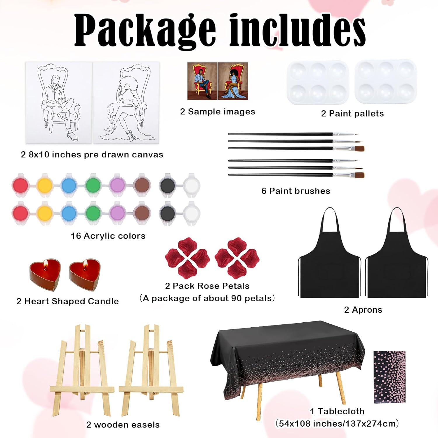 Nuberlic Date Night Painting Kit for Couples Sip and Paint Kit for Adults Couples Pre Drawn Canvas to Paint for Adults Afro King Queen Valentines Date Night Party 2 Pack 8" X 10"