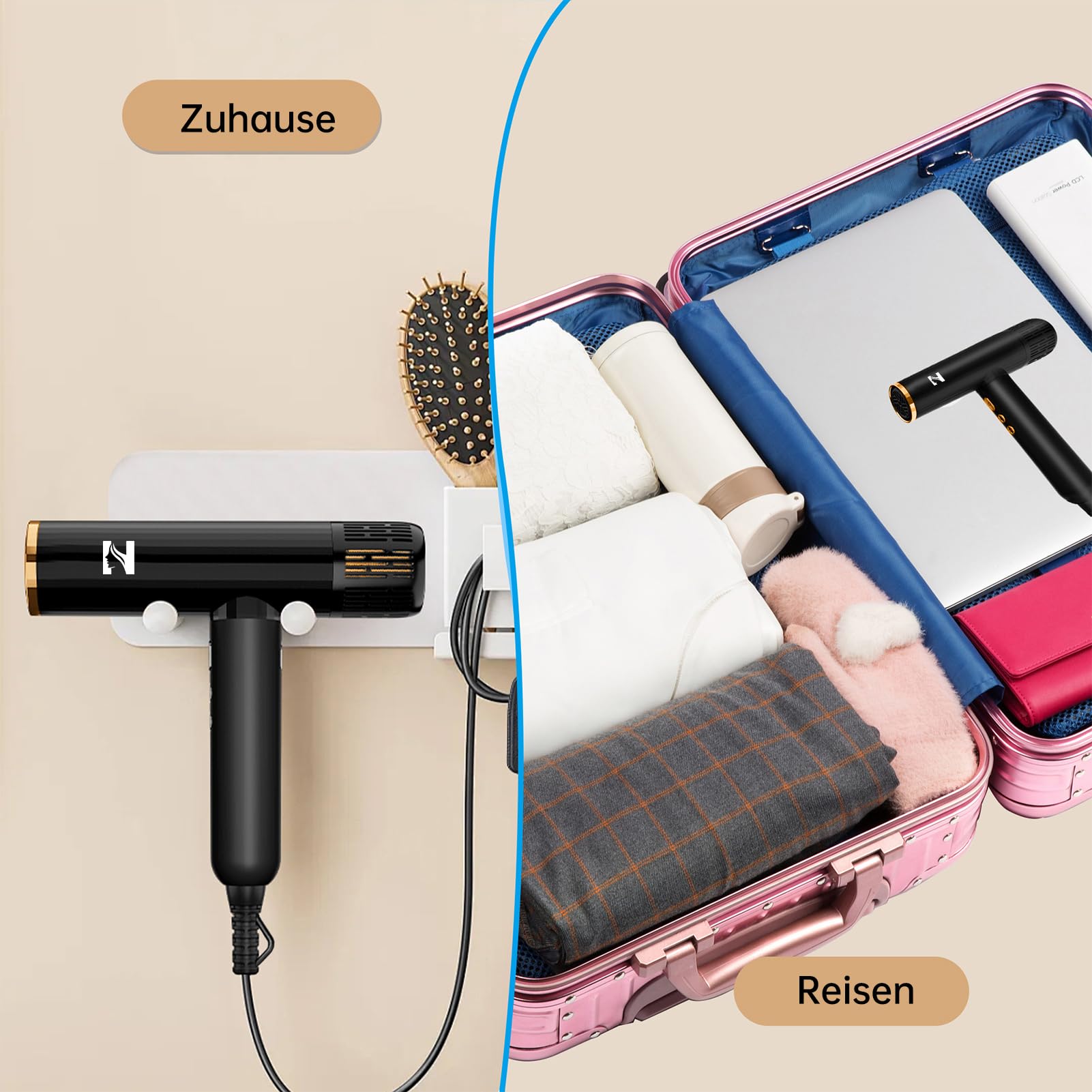 NICEBAY Ionen Föhn mit Diffusor，1900W Hochgeschwindigkeits Haartrockner | Profi Fön mit 110000 U/min BLDC Motor für Schnelles Trocknen, 4 Temperatur- & 3 Luftstufen, Leicht & Leise，Schwarz/Gold