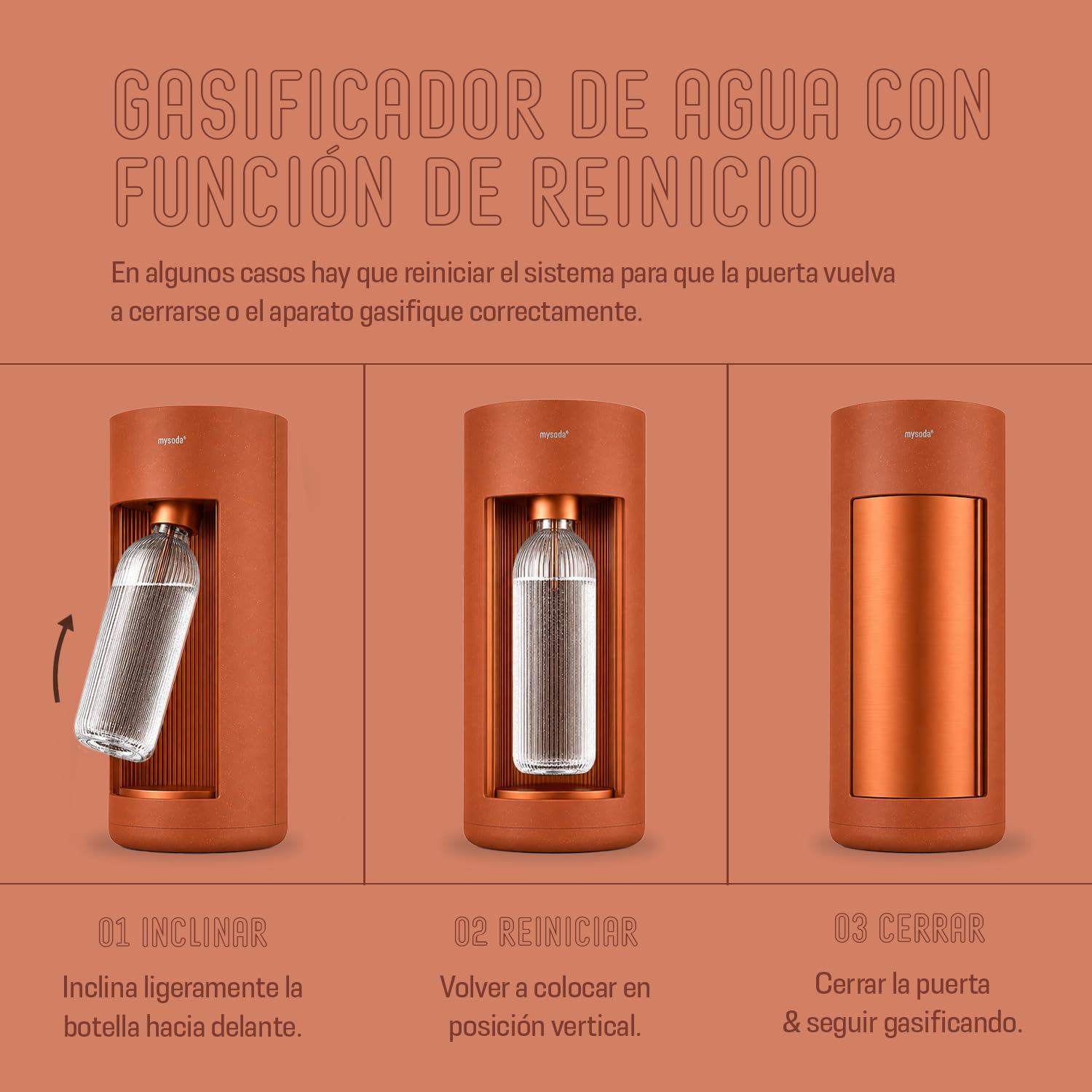 Mysoda Glassy - Gazificador de agua con 1 botella de vidrio (bombona de CO2 no incluida) - Terracotta