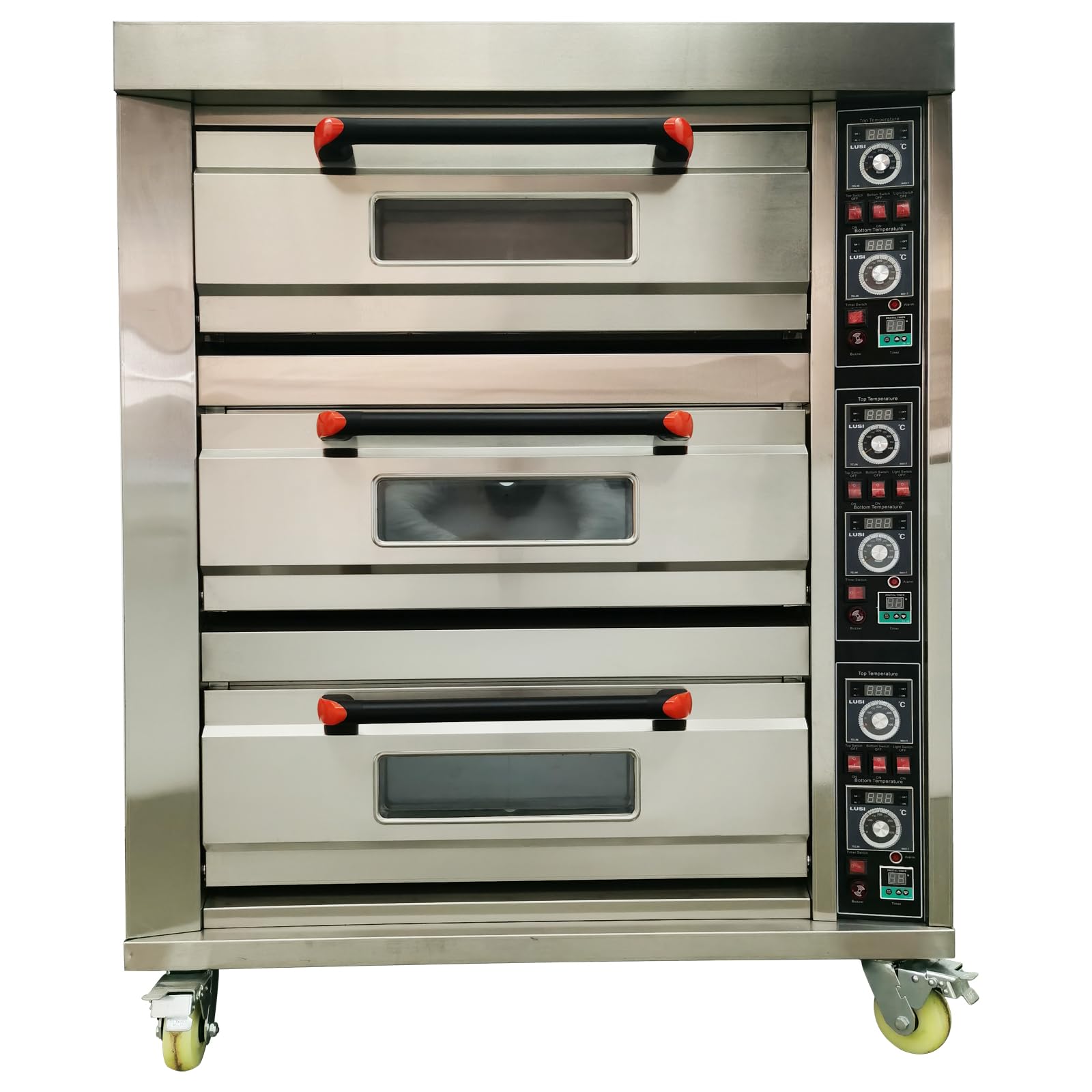 LGXEnzhuo Electric 3-Layer Pizza Oven Movable Bakery Equipment Commercial Oven with 6 Baking Sheets for Pizza/Bread/Cake/Meat 19.8KW 220V/3PH