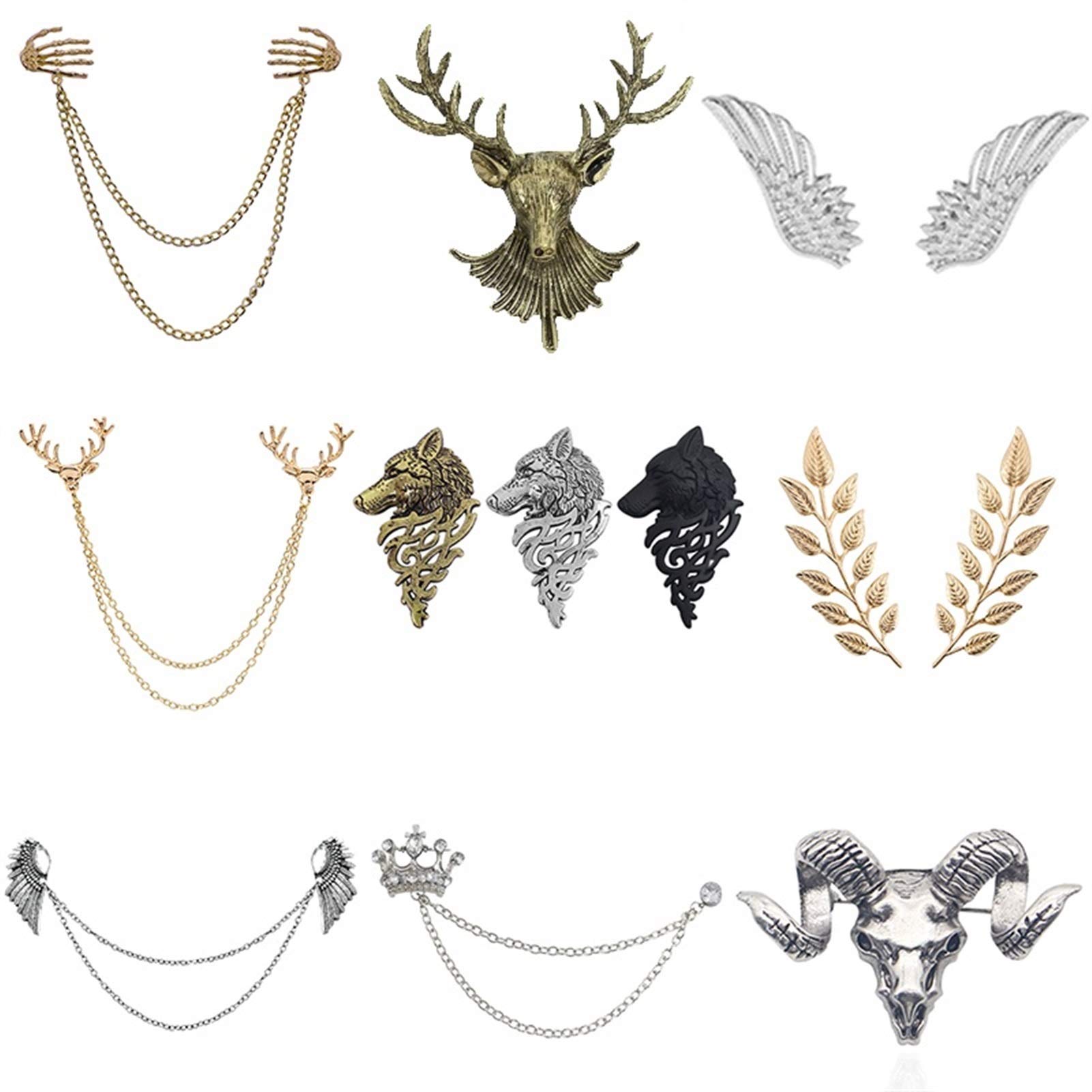 Brooch for Women Multiple Layers Chain Crown Skull Head brooches Shirt Collar Pins broches Made in China