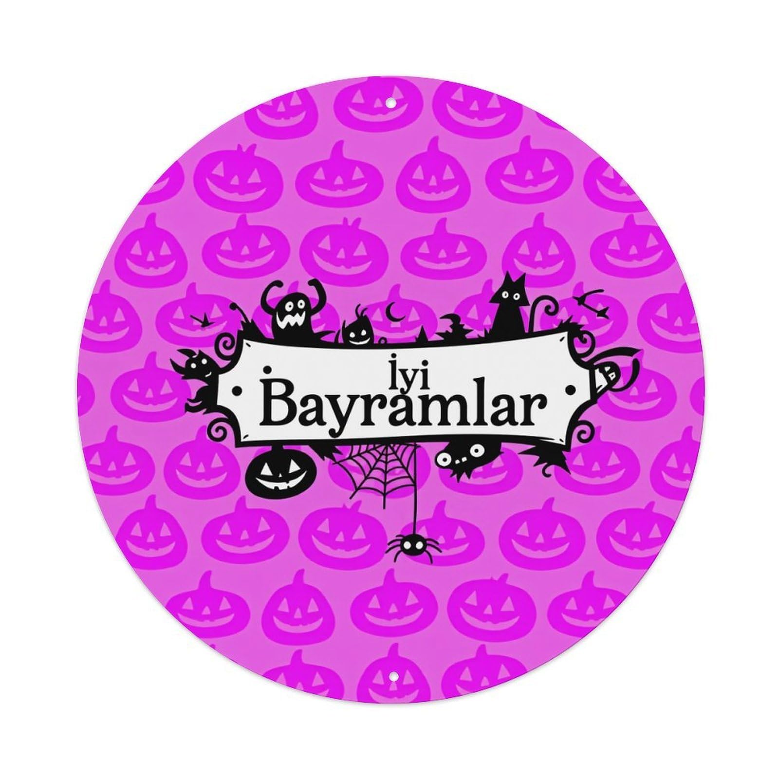 Pink Pumpkin Pattern Background Halloween Round Tin Sign Vintage Style Metal Sign Home Bar Garden Wall Plaque Decor Metal Poster 8x8 Inch