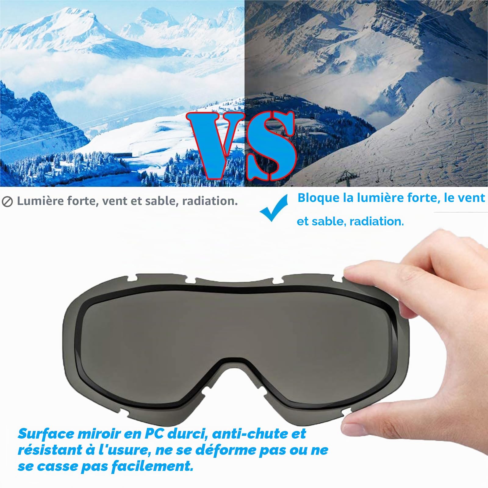 DONGZQAN Masques et Lunettes de Ski, Lunette de Ski Otg, Protection Uv400 Masques de Snowboard pour Hommes & Femme