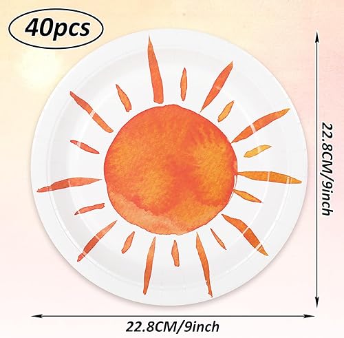 Miniatura 2 de Whaline 40 platos de papel bohemios para el primer viaje alrededor del sol, de 9 pulgadas, coloridos platos hippie desechables para verano,