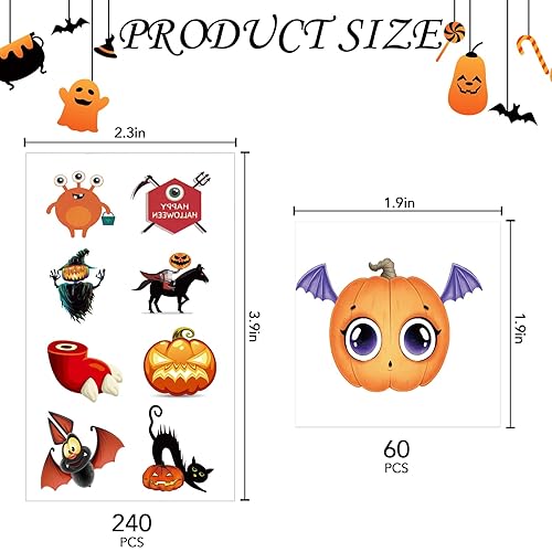 Miniatura 9 de 520 tatuajes temporales de Halloween para niños, calcomanías de tatuajes no tóxicas para niños y niñas, premios de Halloween a granel, golosinas