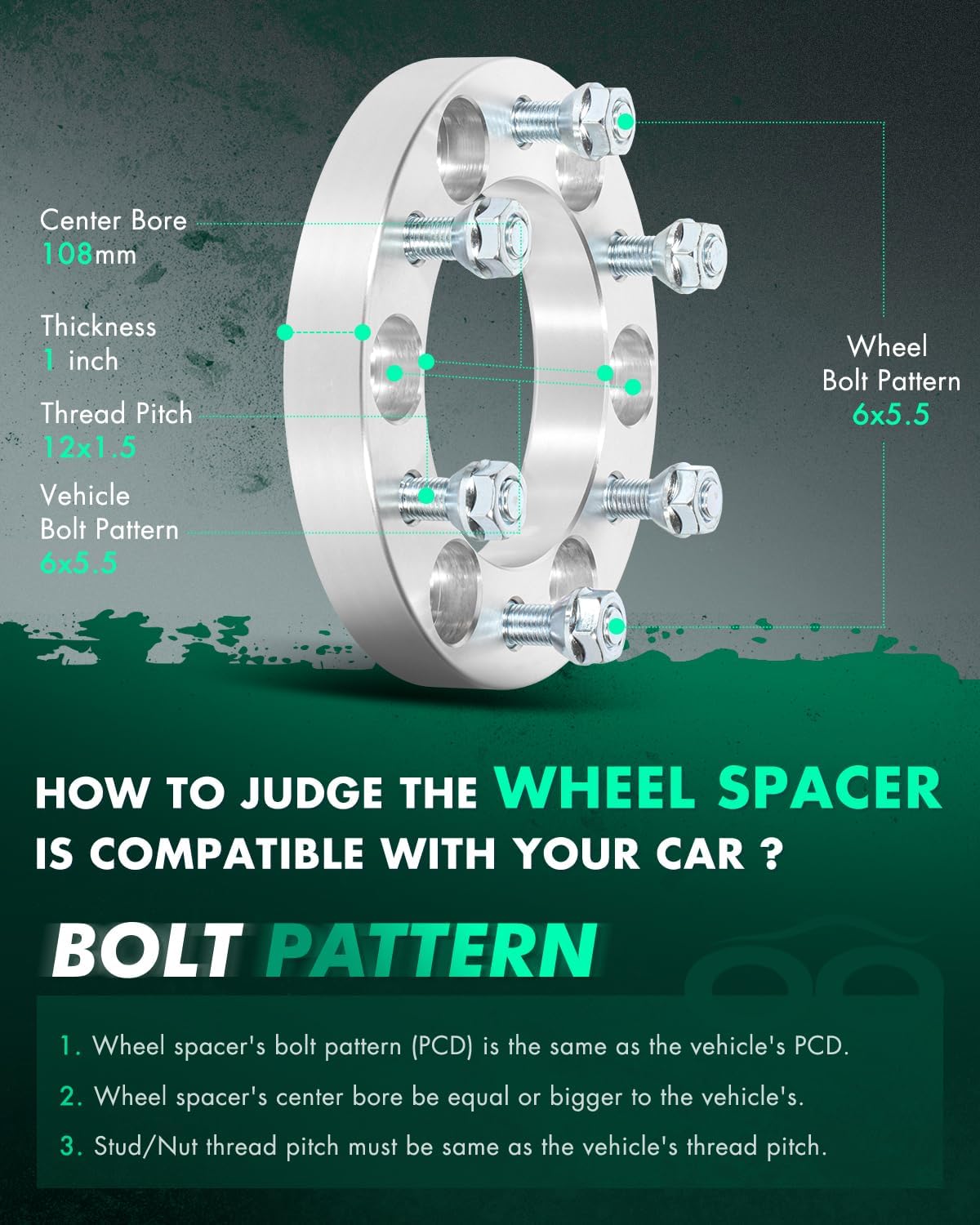 SCITOO 2Pcs 6x5.5 Wheel Spacers 1 inch Thread Pitch 12x1.5 Hub Bore 108mm 6 Lug Wheel Spacers Fit for Colorado Ram 50 Raider D50 Canyon Passport H3T H3 Entourage i-370 i-290 i-350
