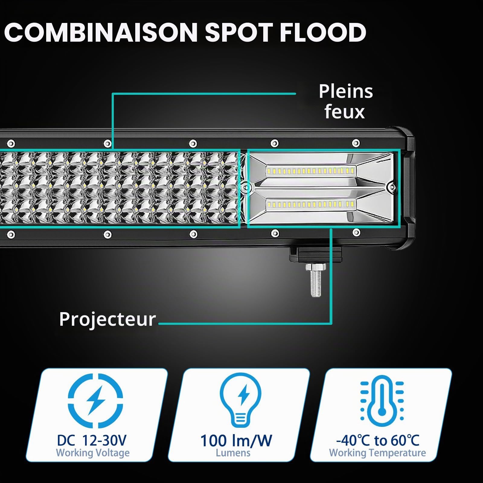 Willpower 324W LED Light Bar 22 Pouces Spot Flood Combo LED Barre Lumineuse Brouillard Offroad Conduite Conduite Lumières de Travail avec Faisceau de Câblage pour ATV SUV Bateau