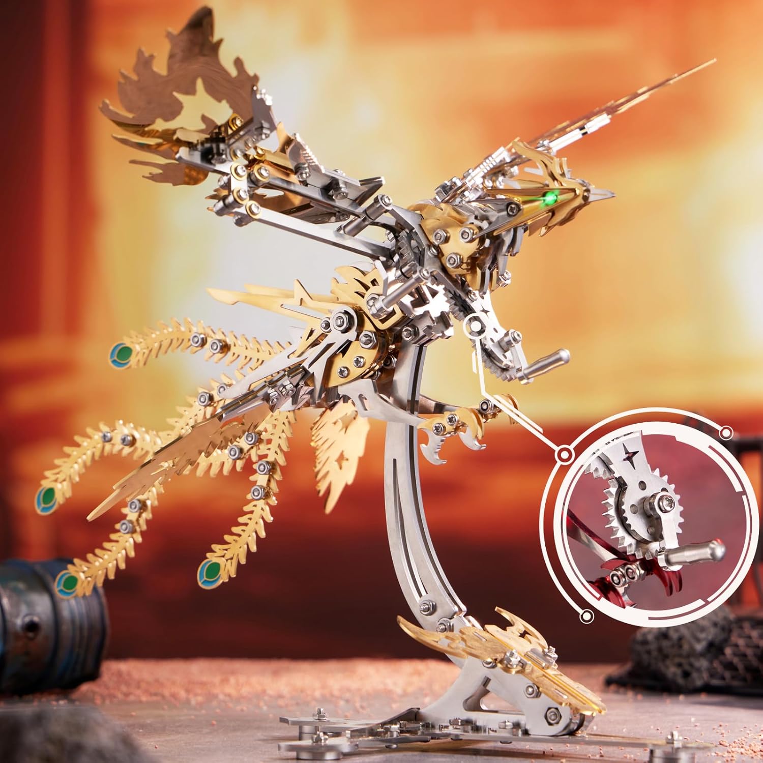 OreilleStar 3D Metal Ornithopter Puzzles for Adults Model Kits: DIY Assembly Mechanical Phoenix Stainless Steel Animal Bird Toy Building Block Birthday Gifts for Men Women (Gold Phoenix)
