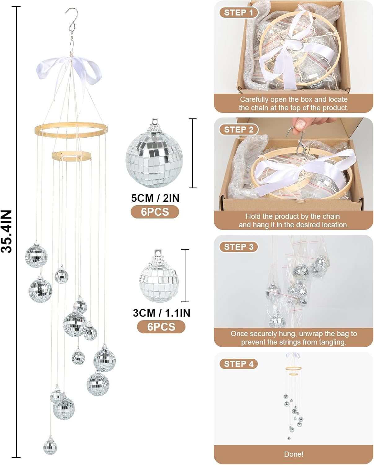 AceList Disco Ball Decor Sun Catcher Hanging Spiral Spinner 35 Inch Handmade Double-Spiral Design with 12 Disco Balls for Window Home Party Wedding Birthday Decoration, Indoor Use Big Ball