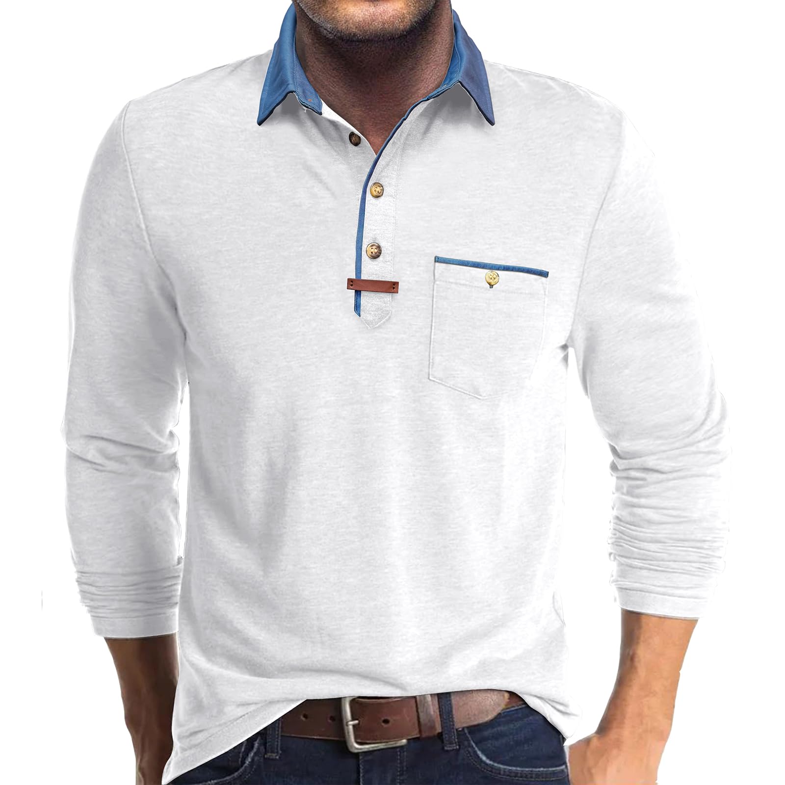 Poloshirt Herren Langarm Leichtes Langarmshirt Mit Tasche Polo Klassisches Herbst Winter Kragen Shirts Herren Mit Polokragen Casual Polo Hemd