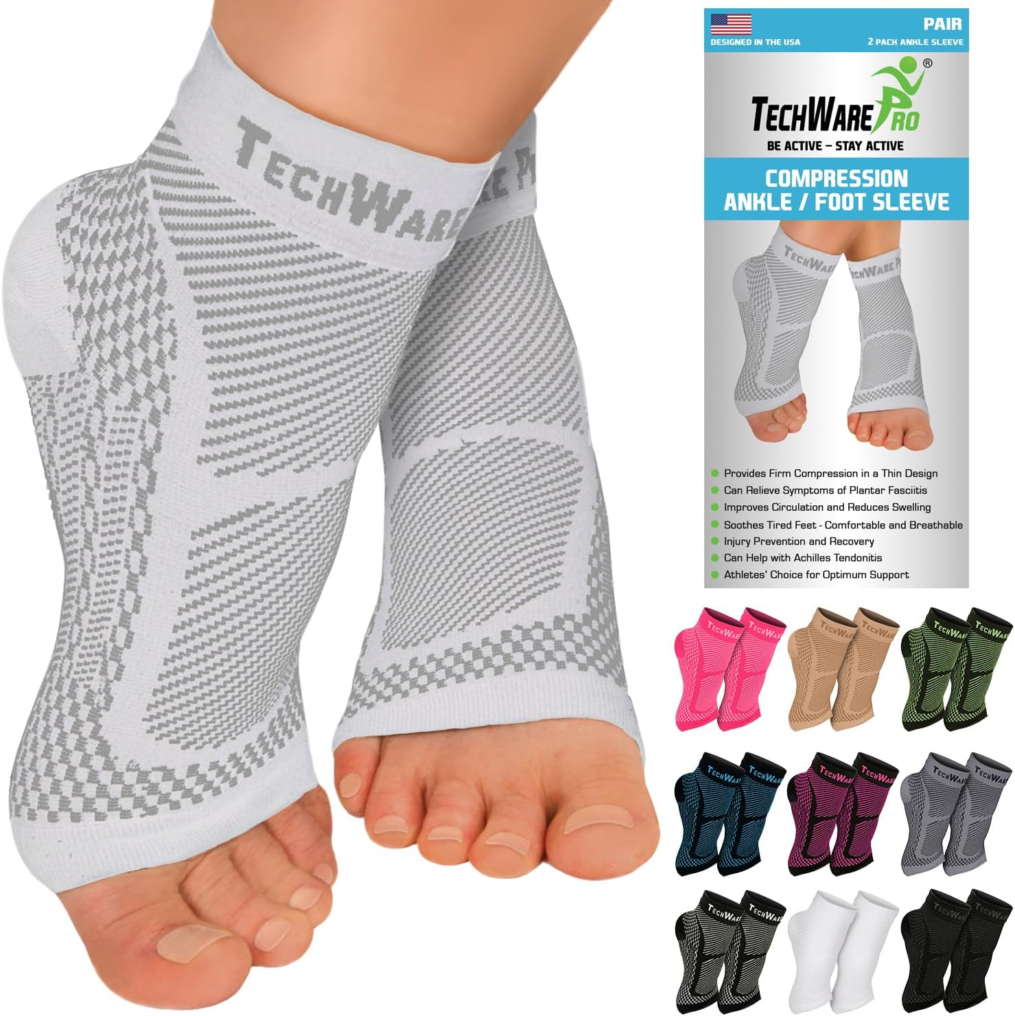 TechWare Pro Ankle Brace Compression Sleeve for Plantar Fasciitis and Achilles Tendonitis Relief