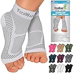 TechWare Pro Ankle Brace Compression Sleeve - Relieves Achilles Tendonitis, Joint Pain. Plantar Fasciitis Foot Sock with Arch Support Reduces Swelling & Heel Spur Pain. (White, L/XL)