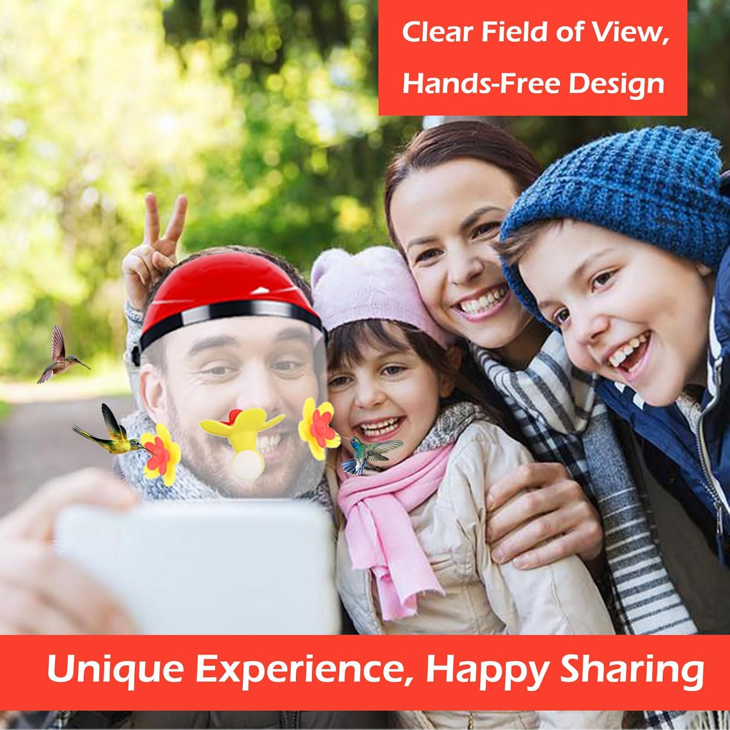 hummingbird feeder helmet | hands-free outdoor bird feeder | 3 spill-resistant ports | adjustable headband | lightweight & durable pvc, yellow