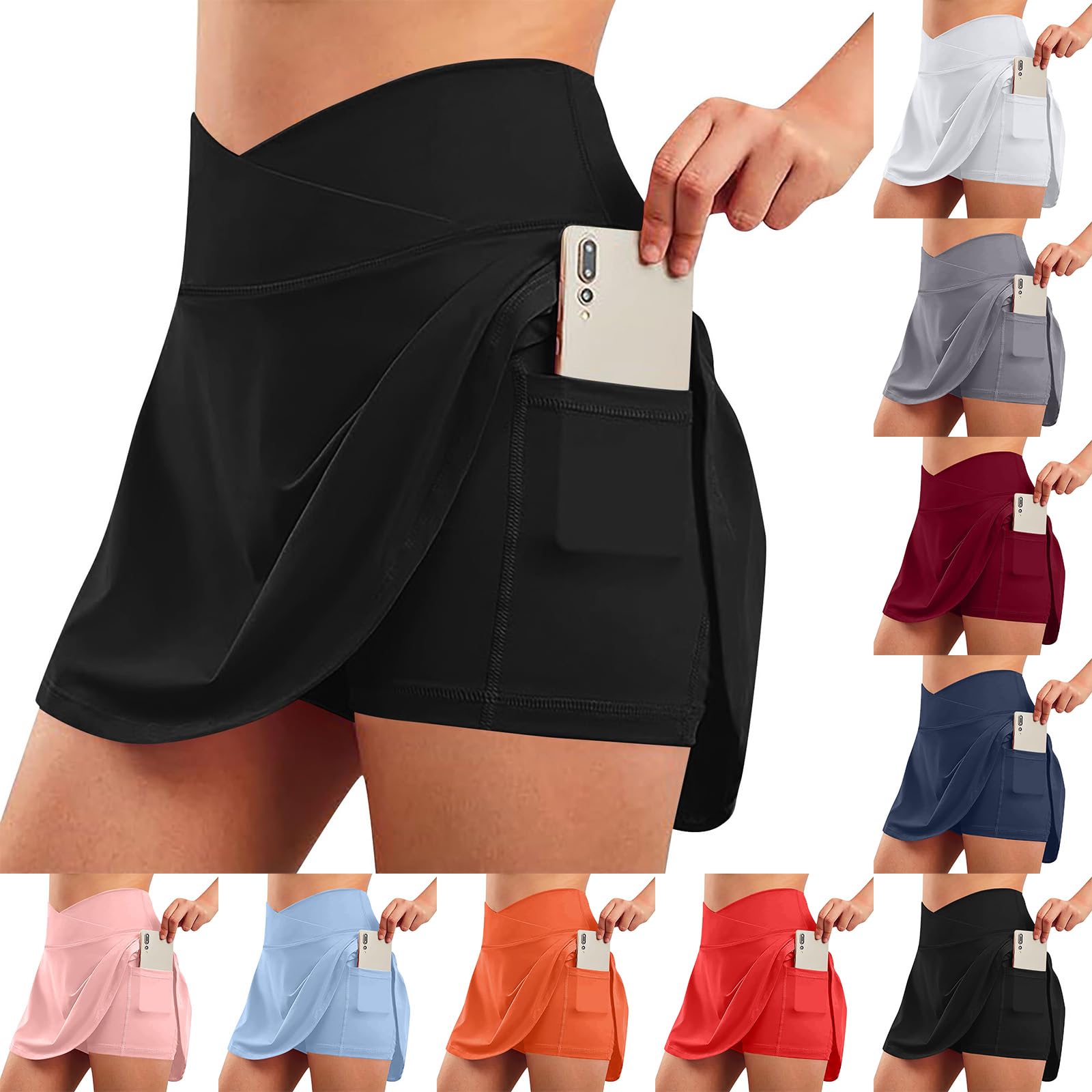 Rikbuig Womens Tennis Skirt Crossover High Waisted Athletic Skorts with Pockets Cute Summer Short Flowy Workout Golf Skirts
