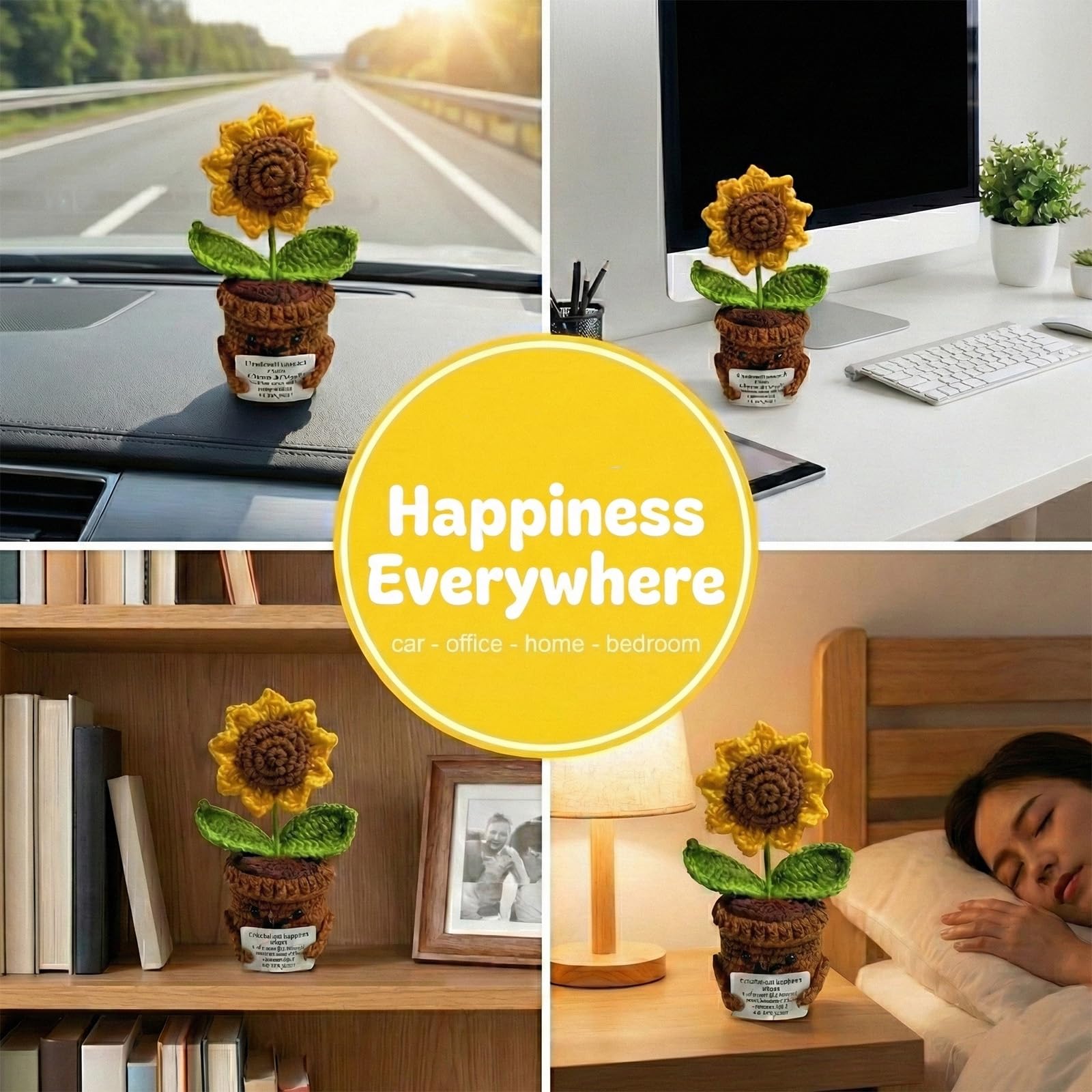 Positive Girasole Idea Regalo Compleanno- Creative Knitted Positive Girasole Doll- Gadget Scrivania Carino Portafortuna, Regali Originali per Laurea Collega Sorella Amica Ufficio - 5