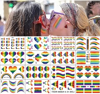JIRFZUY 20 Pack Pride Temporary Tattoos for LGBT Pride's Day, Rainbow Colorful Waterproof Tattoofor Party Parade Lesbian Gay Bisexual Transgender (Rainbow)