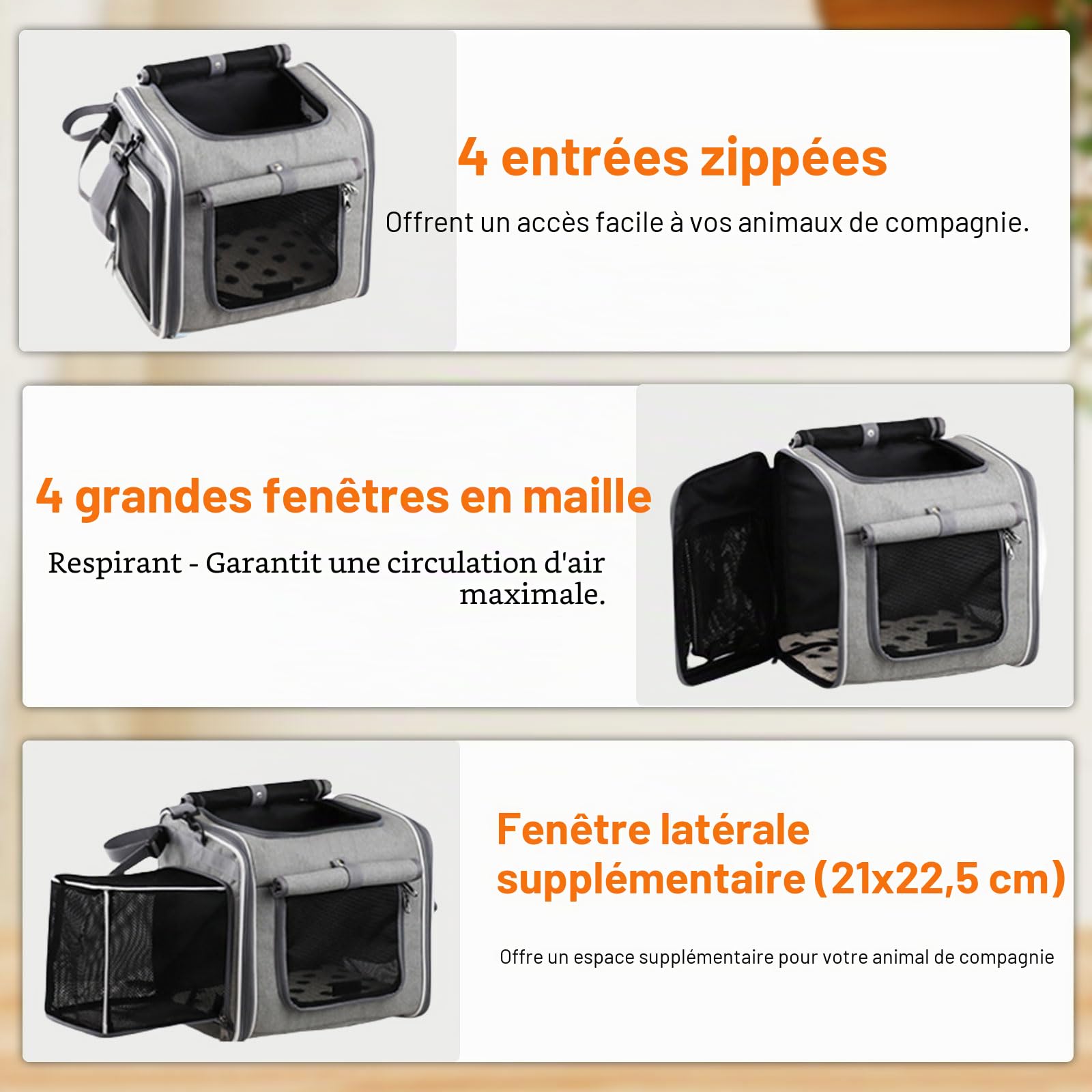 Panier de vélo Avant pour Chien, 4 en 1 Panier de vélo pour Petite 4 Portes Ouvertes, 4 fenêtres en Maille, avec Coussin,Imperméable, Idéal Panier Velo pour Petits Chiens, Chats jusqu'à 8KG
