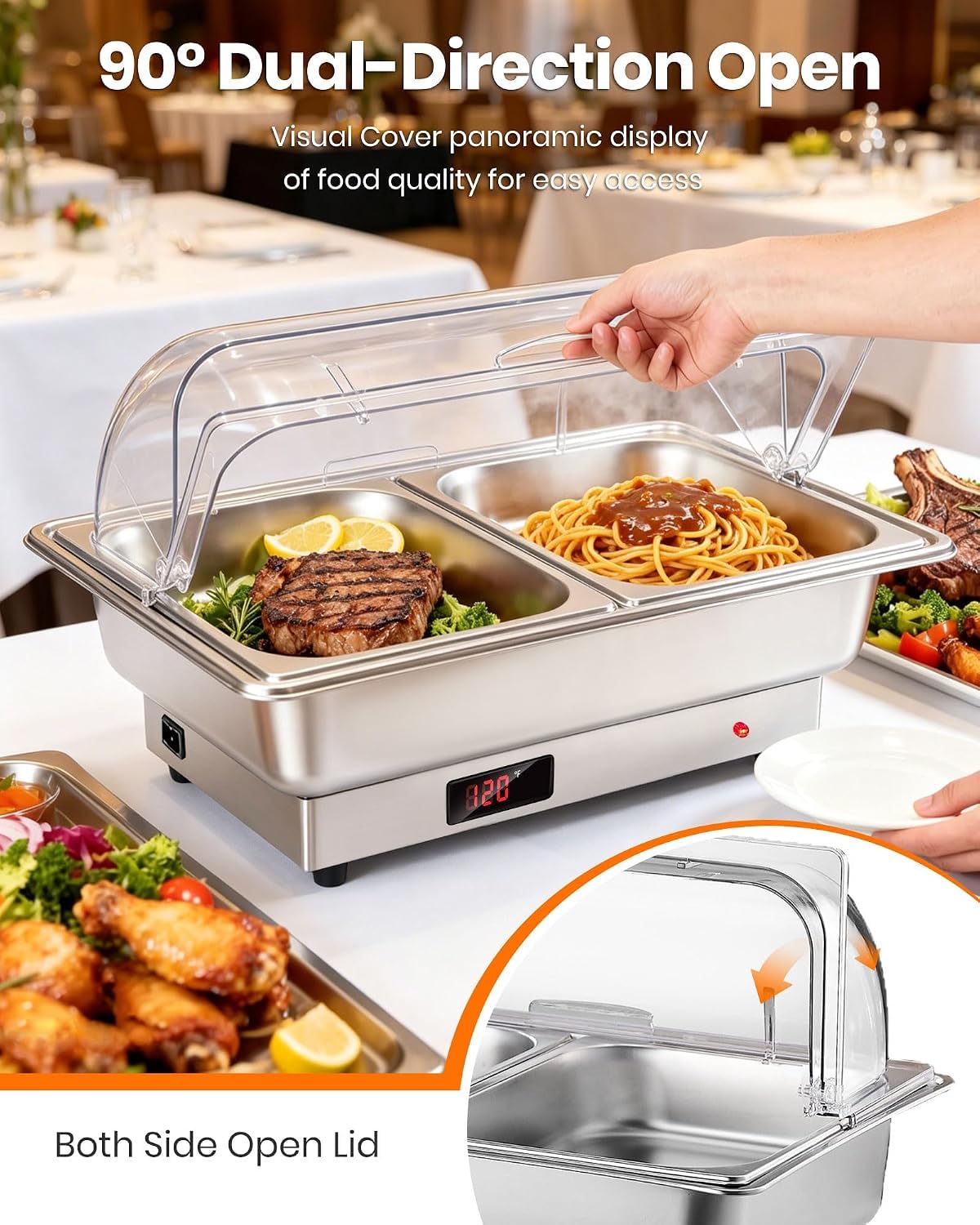 9L Chafing Dish Buffet Eléctrico Acero Inoxidable Calentador de Buffet (Plateado 1)