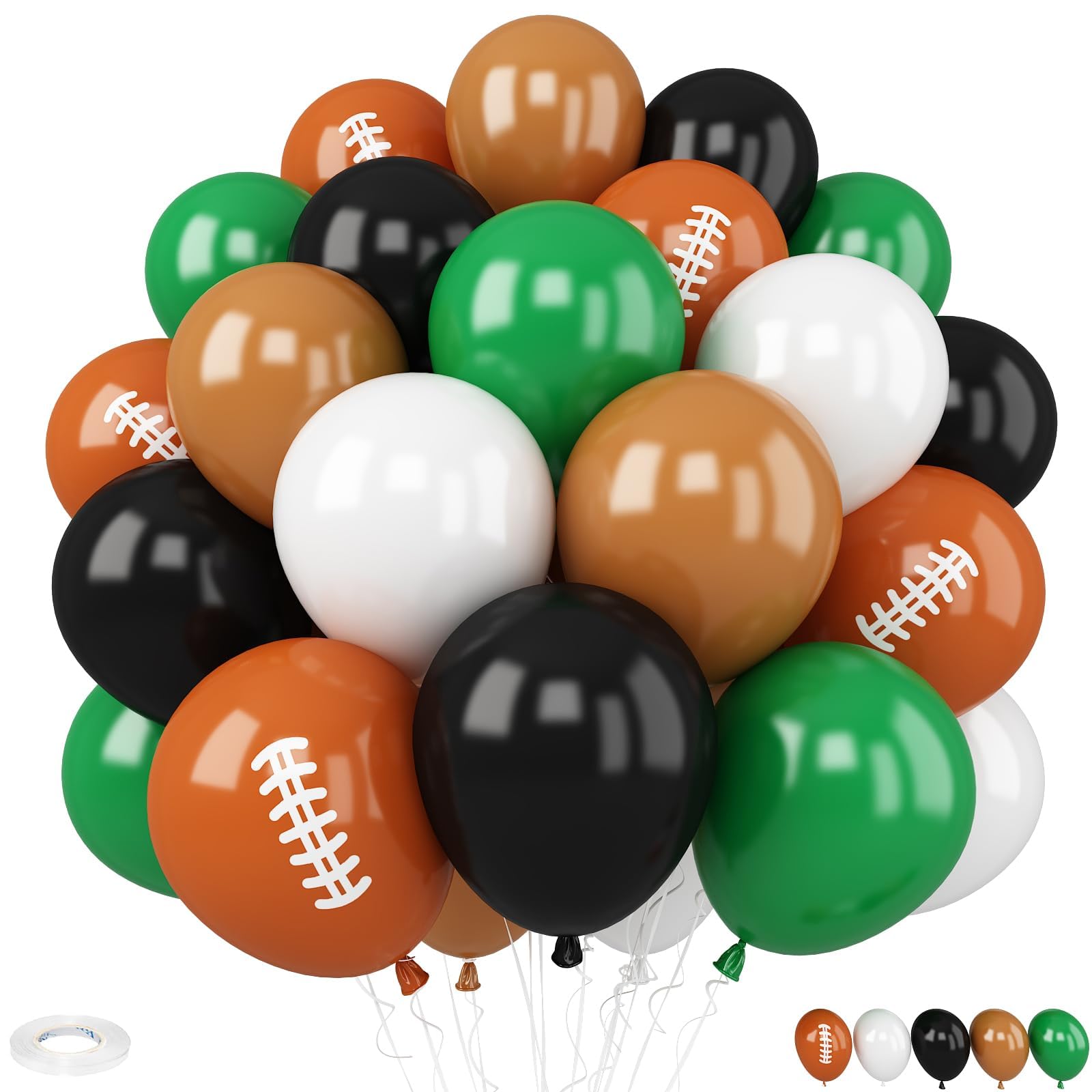 Football Balloons, 30 Pcs 12inch Brown Black Green Nude Latex Balloon With Football Printed Balloons for Boys Rugby Birthday Party Super Bowl Sport
