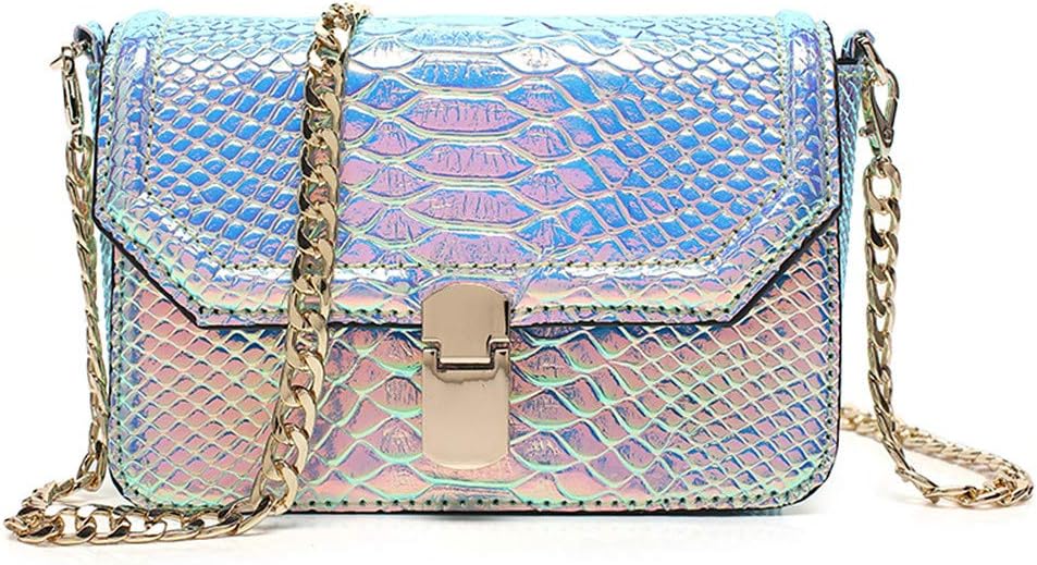 RemeeHi Hologram Snake Skin Leather Shoulder Bag Crossbody Bag with Chain