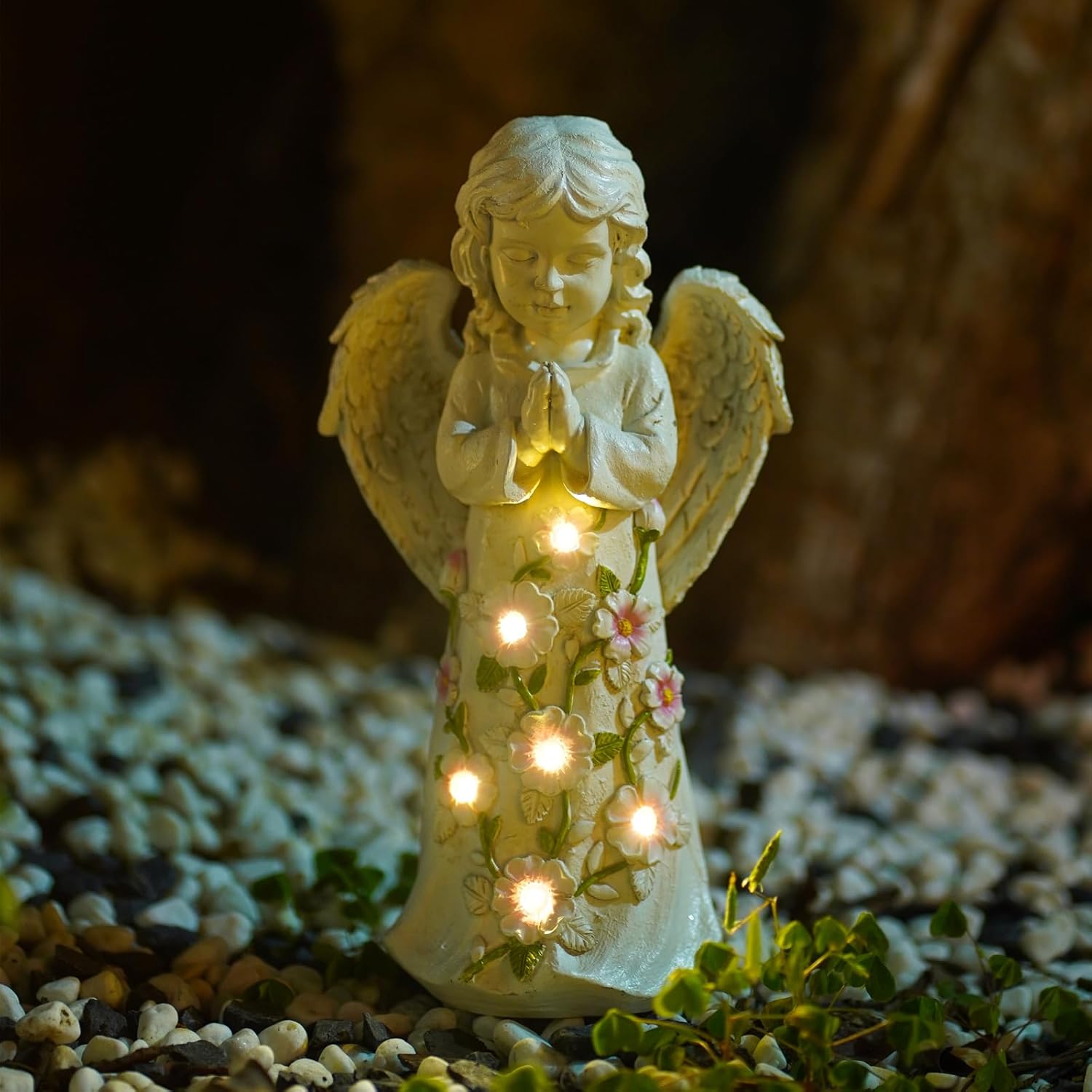 Nacome Garden Outdoor Statues Angel with Succulent and 7 LED Lights – Lawn Decor for Patio, Balcony, Yard Ornament - Chrismtas Gifts for Mom Grandma - Image 9