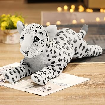 Snow Leopard Stuffed Animals 48CM Large Stuffed Snow Leopard Plush White Plush Pillow Realistic Animals Safari Toys Jungle Birthday Gifts for Kids
