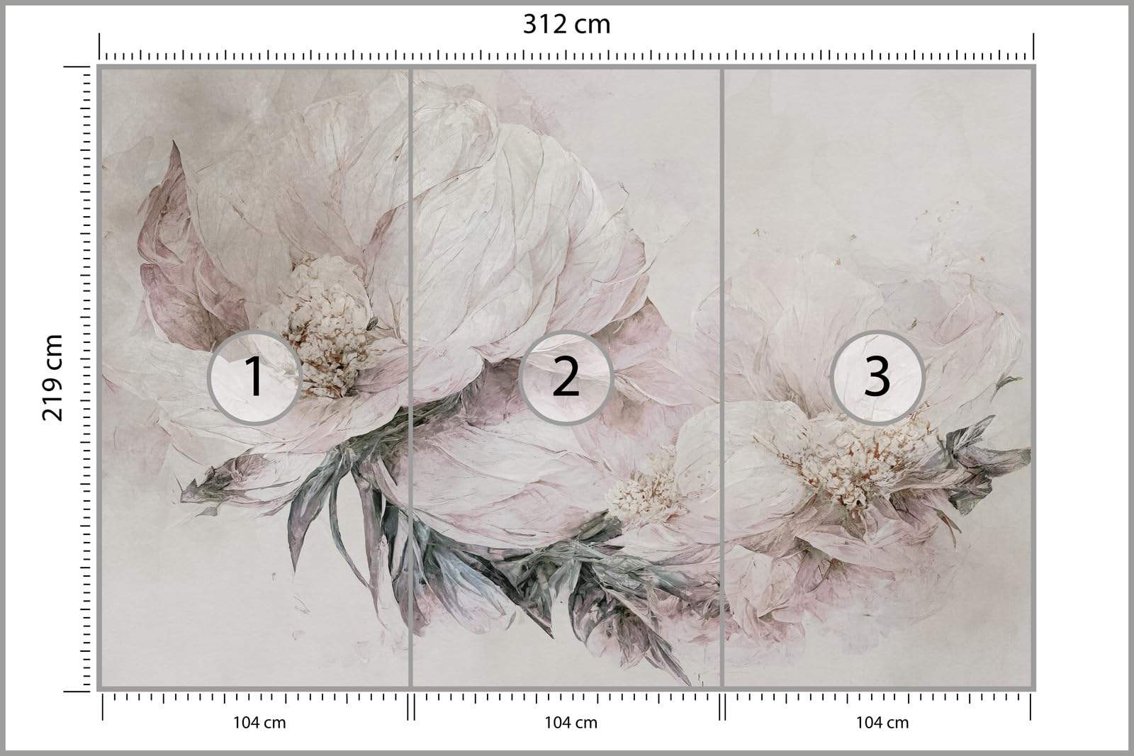 Muralo - Tapeta 3D z włókniny - fototapeta z efektem 3D - tapeta do salonu, sypialni, tapeta ścienna - fototapeta - kwiaty w stylu vintage - szer. 312 cm x wys. 219 cm