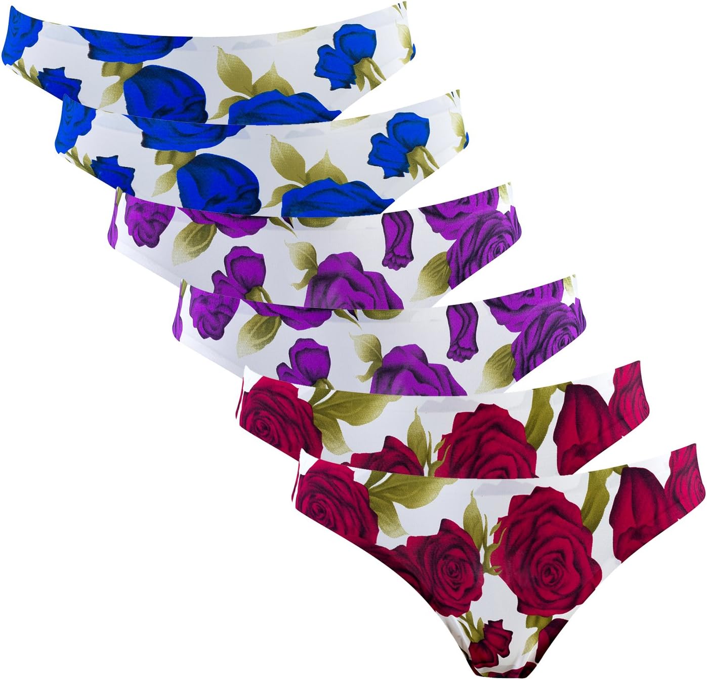 Dalala 6 Pack Women's Thong Panties Lady G-String Underwear, Nylon Spandex Rose Floral or Leopard Print (Free Size, Rose Floral)