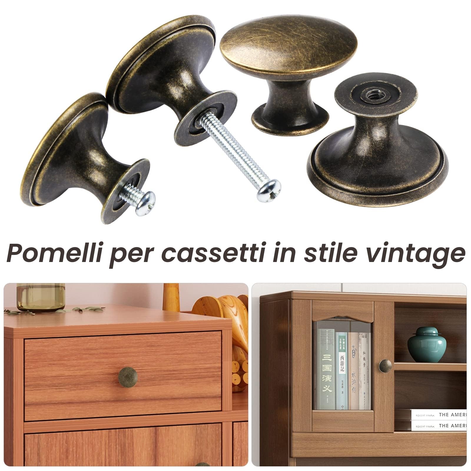 Pomelli per armadietti vintage 30 mm bronzo TsunNee