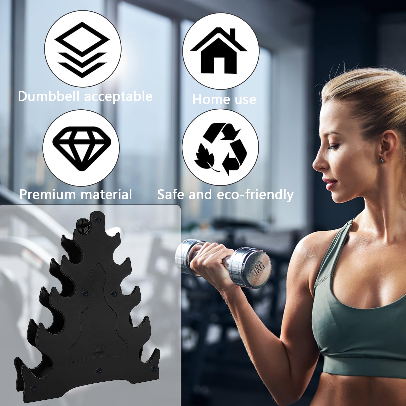 Supporto Manubri In Legno 4 Ripiani – Rastrelliera Compatta Con Maniglia Per Palestra Domestica - 3