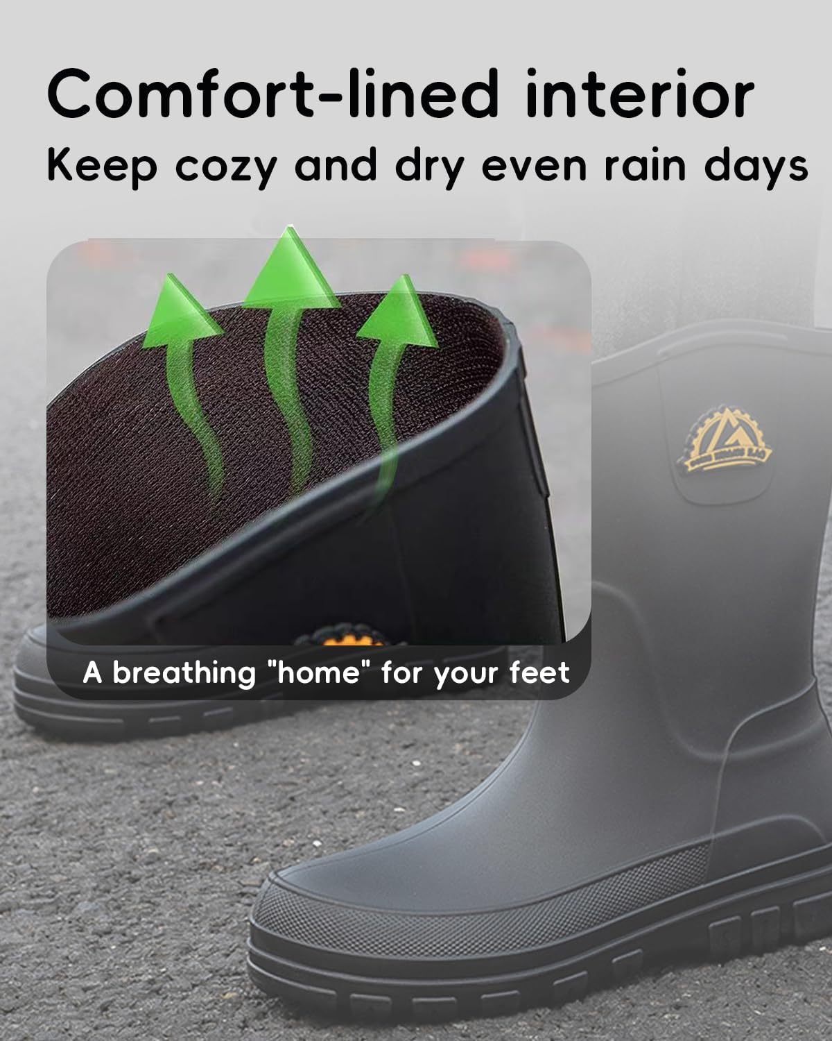 Waterproof Rain Boots for Men,Rubber Boots Breathable Mid-Calf Garden Boots Lightweight Slip-Resistant Fishing & Outdoor Shoes