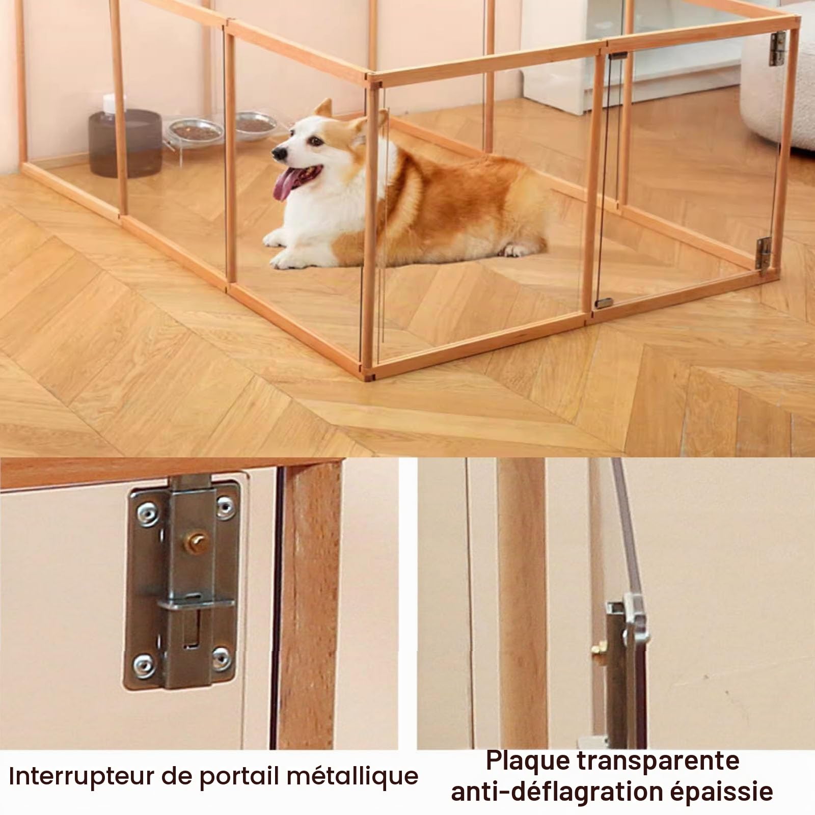 Enclos Lapin Intérieur Modulable,Parc for Animaux avec Porte,Grand Enclos for Chien en Acrylique,Parc pour Chien ，pour Chat Parc Chiot Cage for Chien Cage Lapin(Small Door,6 Pieces)