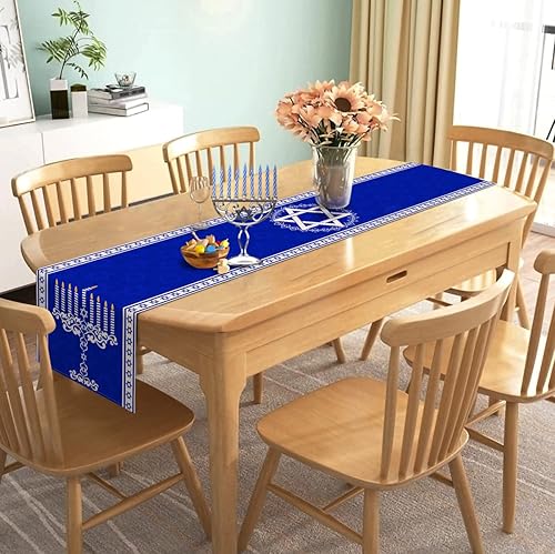 Miniatura 2 de Nepnuser Camino de mesa de lino Hanukkah Judío Janucá Menorá Decoración Festival Cocina Comedor Decoración del Hogar-72 pulgadas