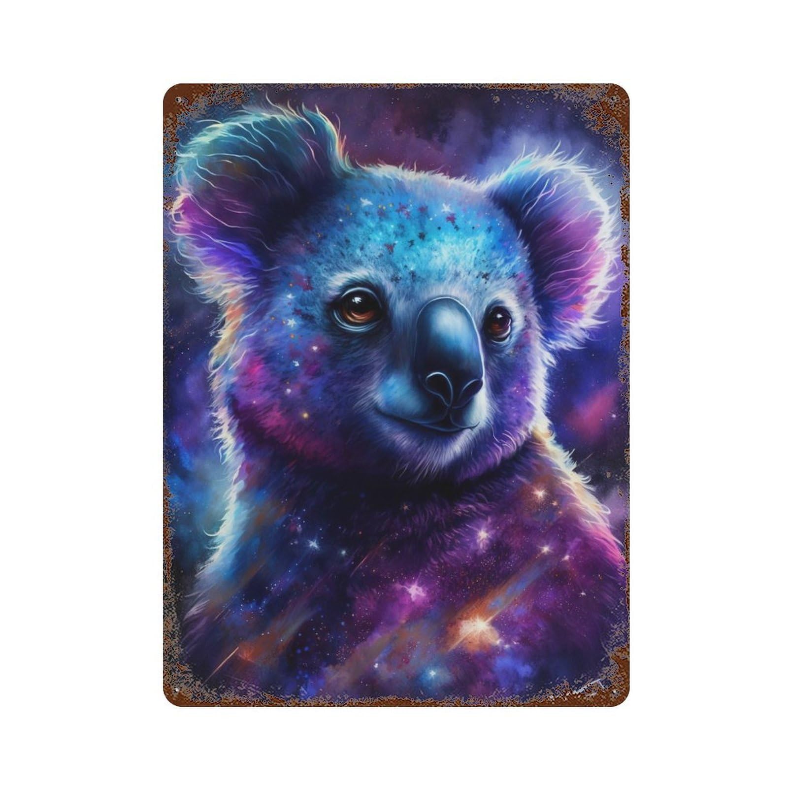 Garage Style Cosmic Koala Art Print-20 Distressed Metal Wall Sign 15.7"x11.8", Rustic Home Decor for Bar And Workshop