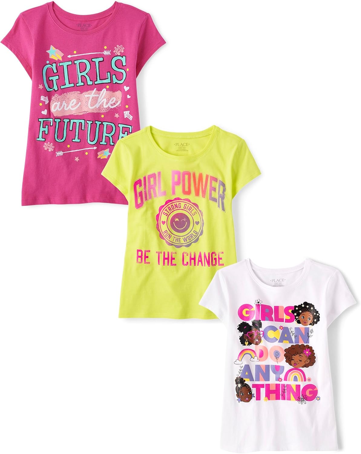 The Children’s Place Girls Sports,Trends,Icons Short Sleeve Graphic T-Shirts,3 Pack