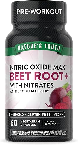 Nature's Truth Cápsulas de raíz de remolacha  60 unidades  Óxido nítrico para hombres y mujeres  Suplemento vegano, sin OMG y sin gluten