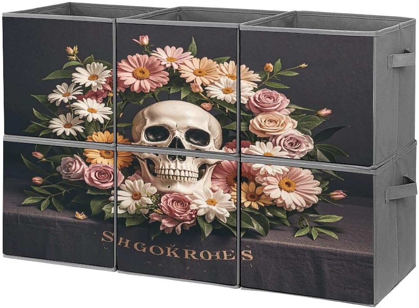 Multi Use Organizer Bins, Bonsai Tree Sugar Skull Printed Storage Bins, Foldable Storage Baskets Are Suitable For Bedrooms, Offices, And Cars