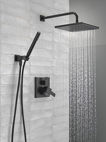 Miniatura 2 de Delta Faucet Modern Raincan - Sistema cuadrado de ducha de 2 ajustes, incluye cabezal de ducha de lluvia y rociador de mano negro, sistema de ducha
