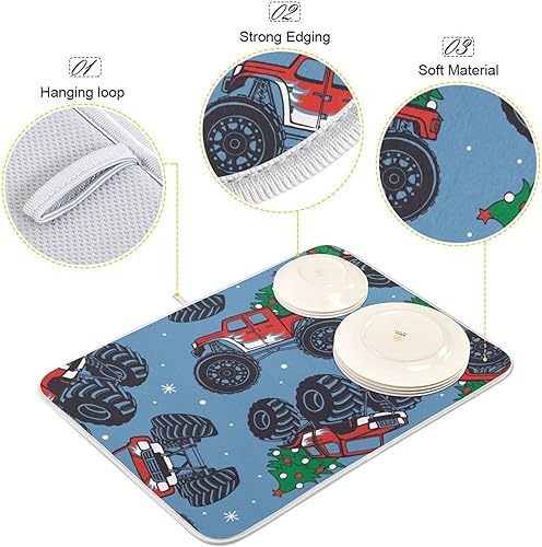 Miniatura 4 de Escurridor de platos navideño mate para encimera de cocina, tapete absorbente de 16 x 18 pulgadas