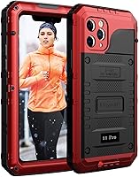 Vista 23 de Mitywah Funda impermeable para iPhone 11, resistente y duradera, de metal, protección de pantalla integrada, impermeable, a prueba de golpes, a Negro