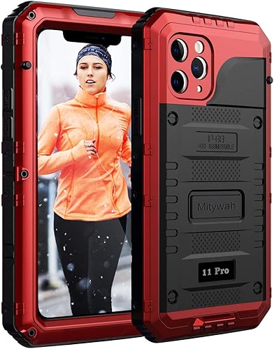 Miniatura 23 de Mitywah Funda impermeable para iPhone 11, resistente y duradera, de metal, protección de pantalla integrada, impermeable, a prueba de golpes, a Negro