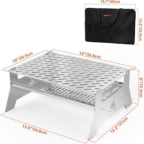 Miniatura 3 de Onlyfire Parrilla de carbón portátil, parrilla plegable de acero inoxidable resistente con bolsa de transporte y pinza para barbacoa para patio,