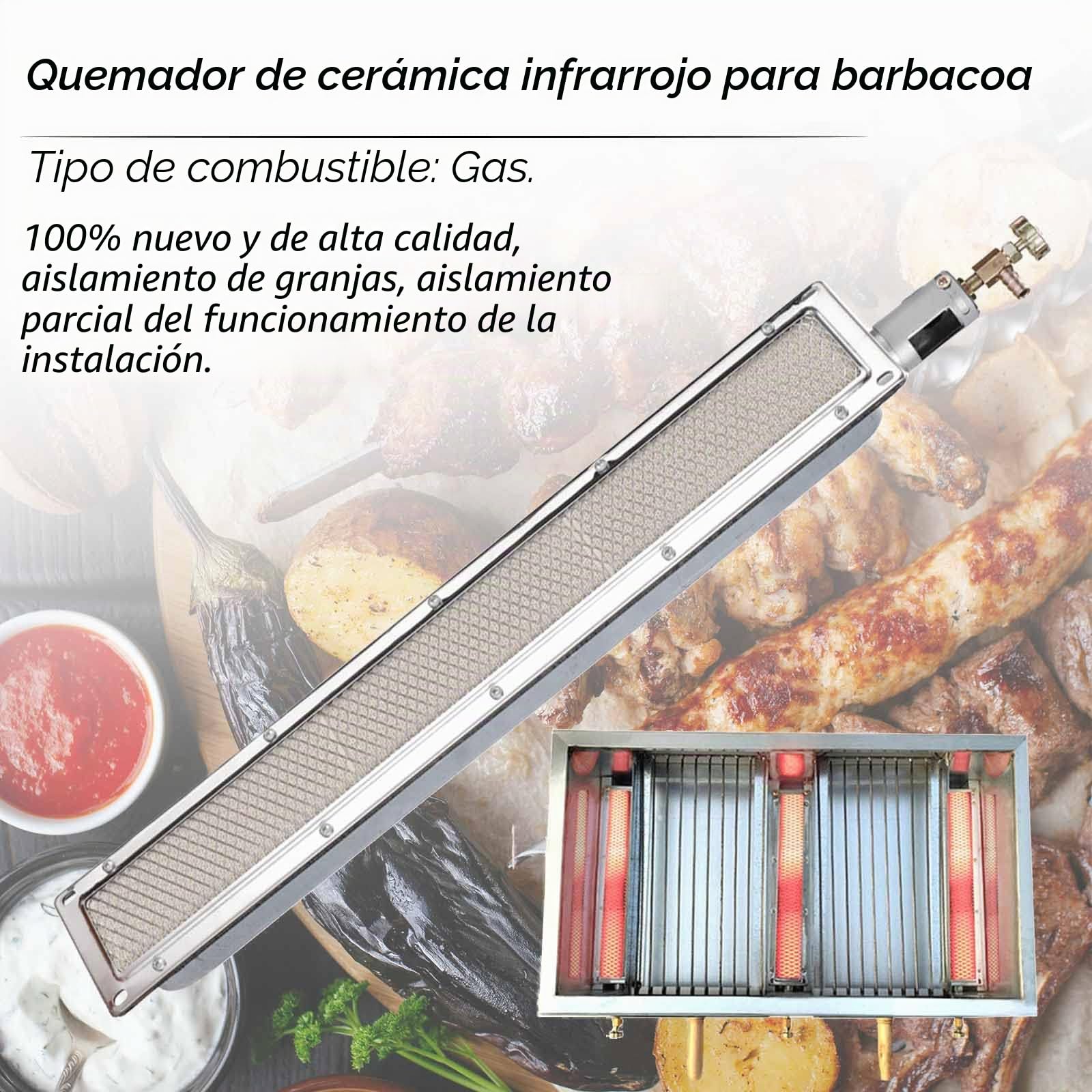 Barbacoa de infrarrojos lateral quemador de gas, quemador de gas, parrilla de gas, elemento calefactor de cerámica, para cocinar, asar, camping, 57 x 9,5 cm