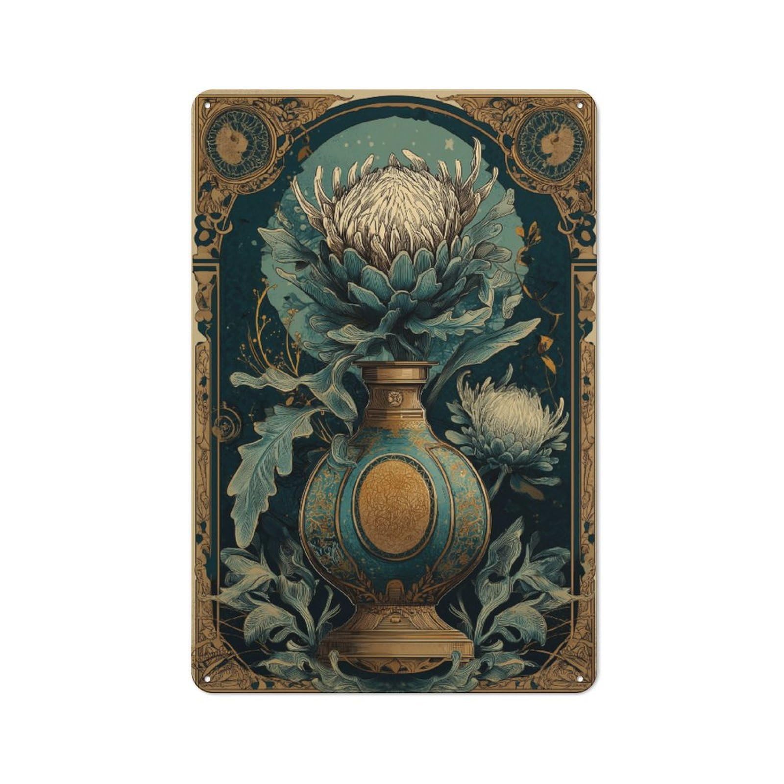 Junmoney Ornate Floral Vase Illustration 30X20cm Retro-Style Tin Sign With For Garage Or Workshop, For Vintage Wall Decor Fans, For Metal Sign Collectors