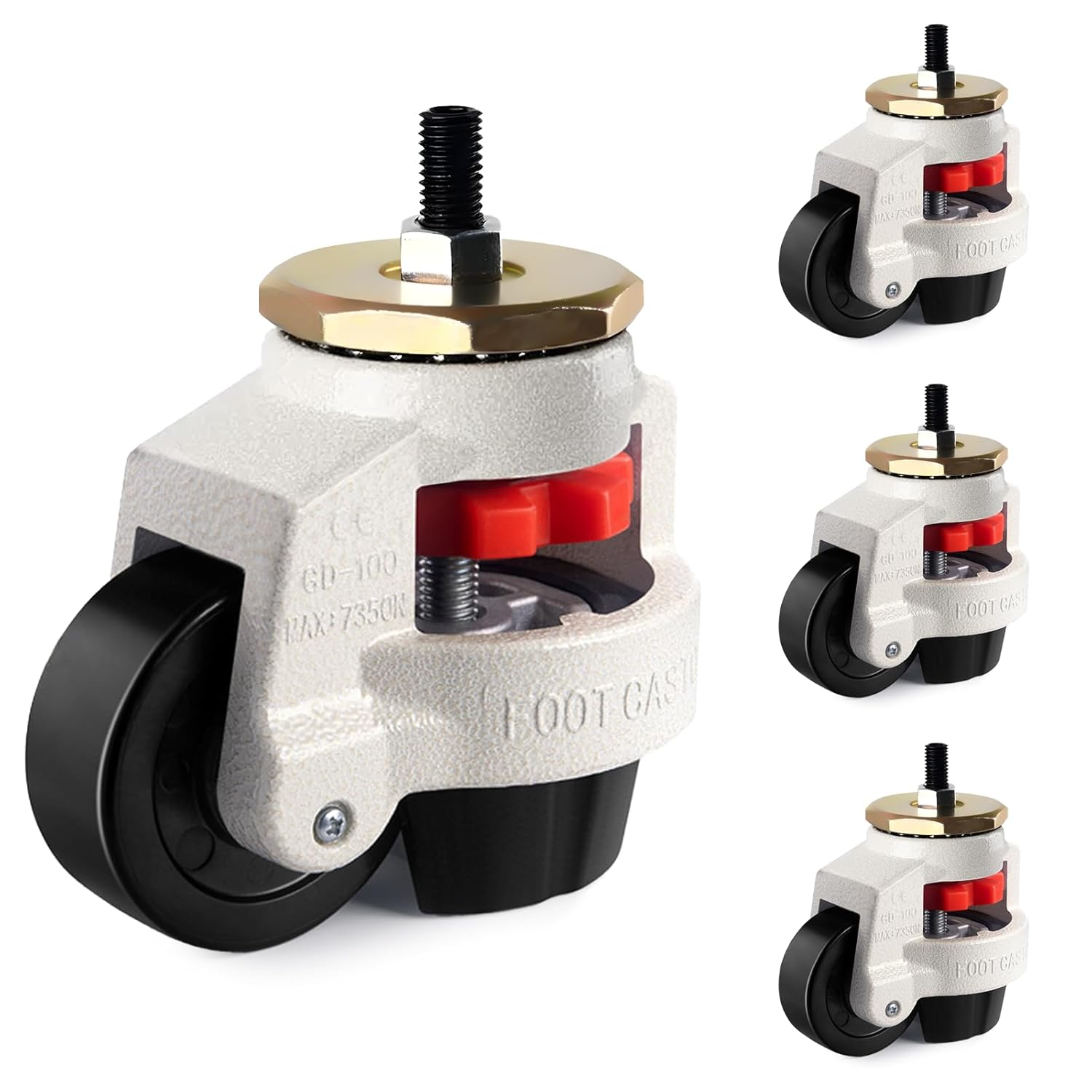 Leveling Machine Casters with Rubber Pad,FM-100F Plate Mounted Retractable Workbench Caster,Leveling Feet Wheels,Loading Capacity 6600 lbs, 4Pcs-3 INCH