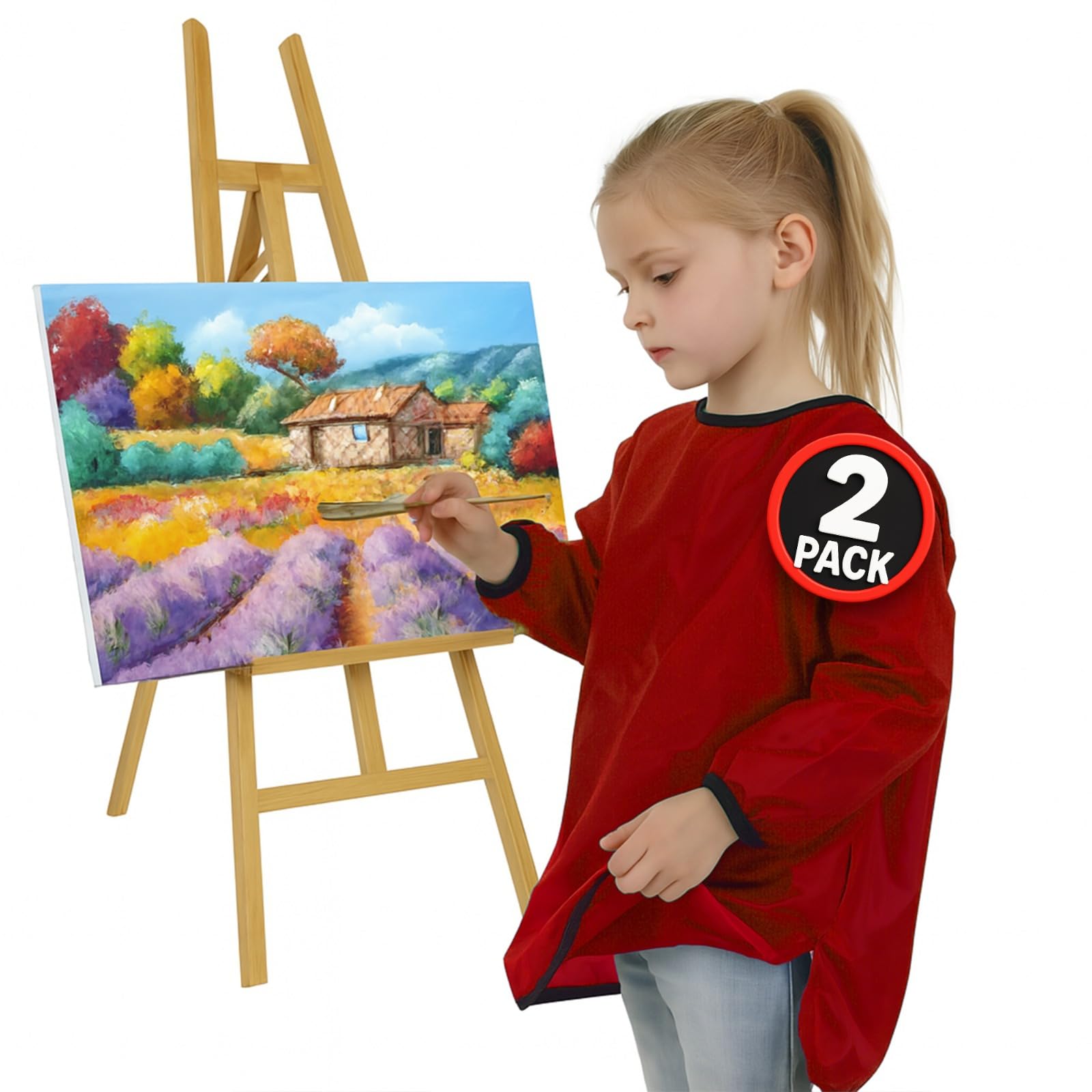 ND Sports Kids Waterproof Art Smock – Long Sleeve Painting Apron for Boys & Girls – Protective Artist Smock with Front Pocket – Ideal for Crafts, School & Home Activities – Pack of 2