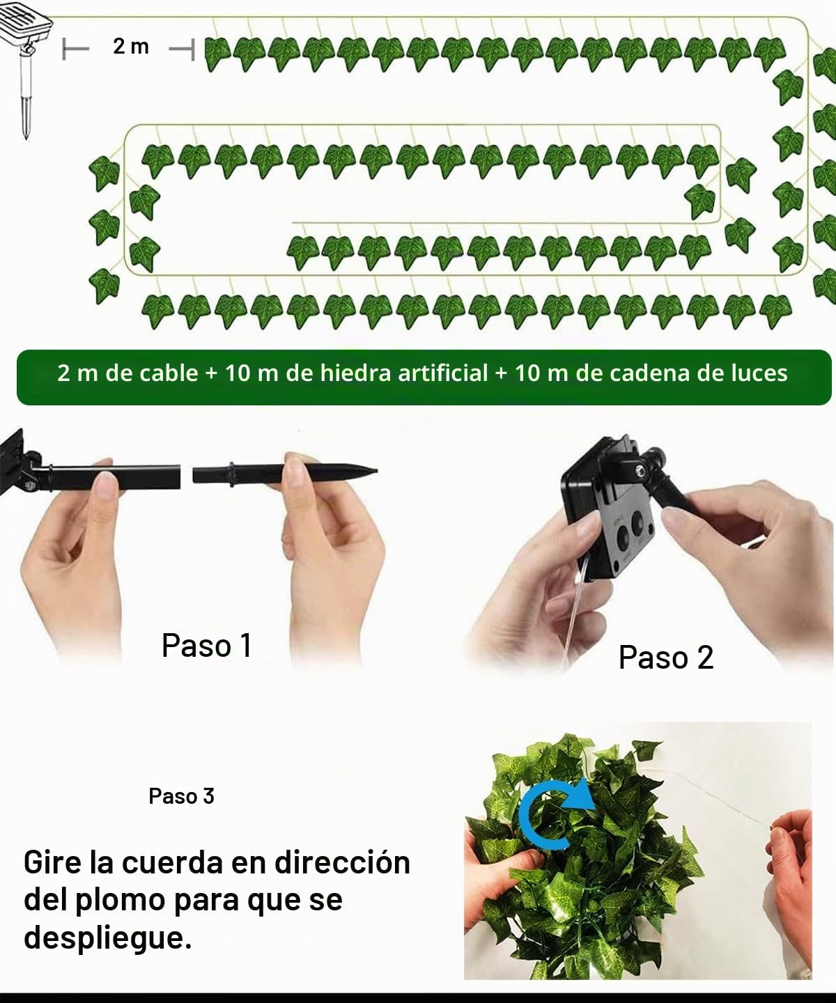 Guirnalda Luces Exterior Solar 10M 100 LED Luces de Hiedra Artificial, 8 Modos Luces Exterior Solar Enredaderas Impermeable Cadena Luces de Hojas para Jardín Balcón Exterior Decoración