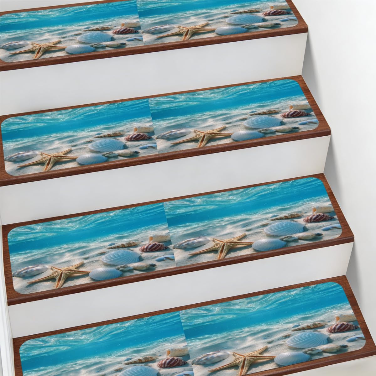 Protector de escalera para interiores Mexpekil de 7.8x30" con estampado de estrellas de mar