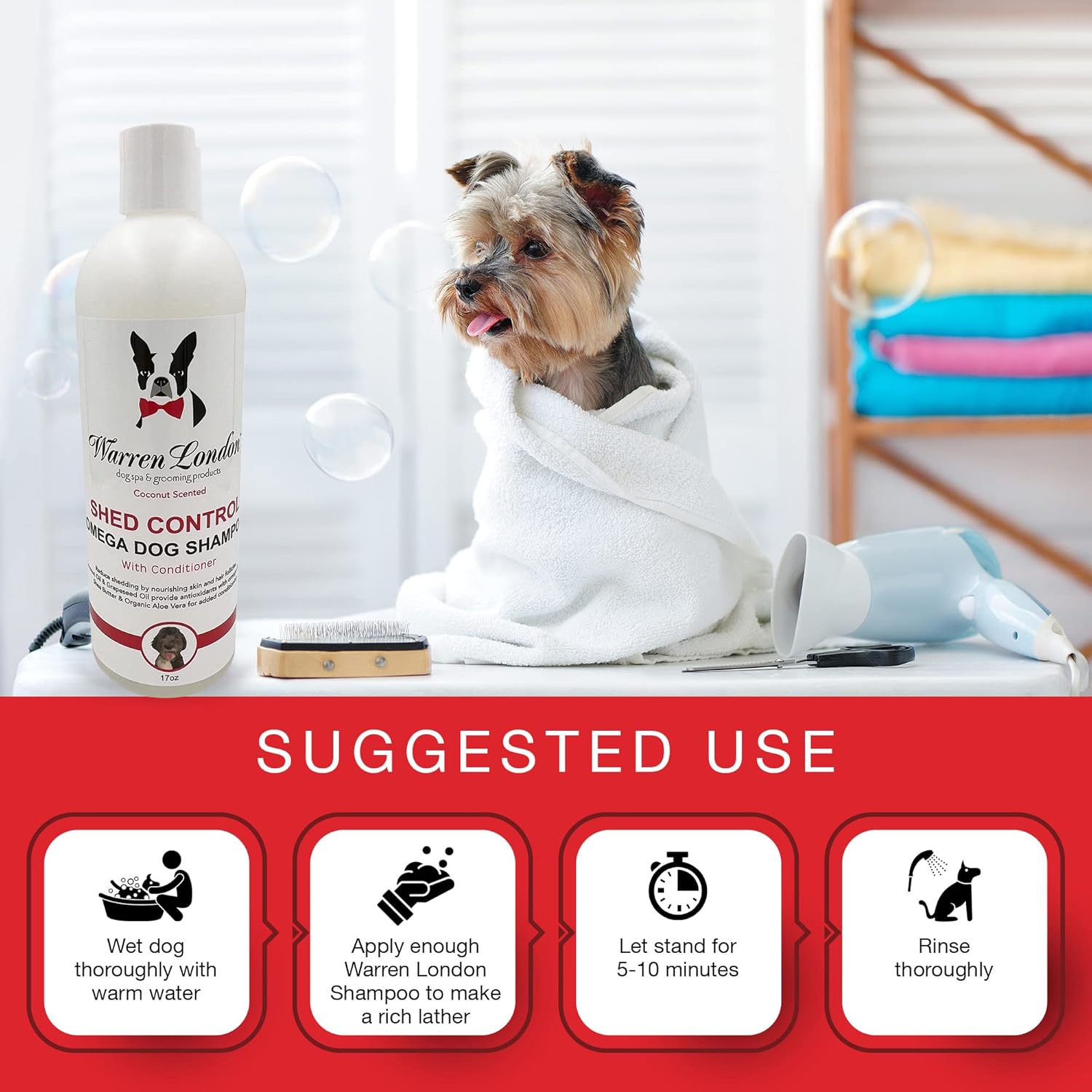 Warren London Shed Control Dog Shampoo for Shedding | 2-in-1 Dog DeShedding Shampoo and Conditioner | Nourishes Hair Follicles w/Grapeseed & Coconut Oil | Anti Shedding Shampoo for Dogs | 1gal